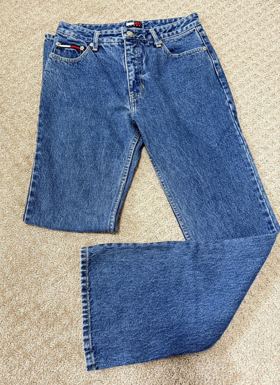 Tommy Jeans 1999 Flare Blue Jeans Mid Rise 30" Inseam Size 7 28" Waist Vintage